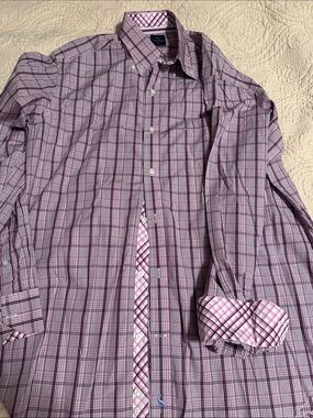 Tailorbyrd Pink Plaid Dress Shirt with Contrast Trim